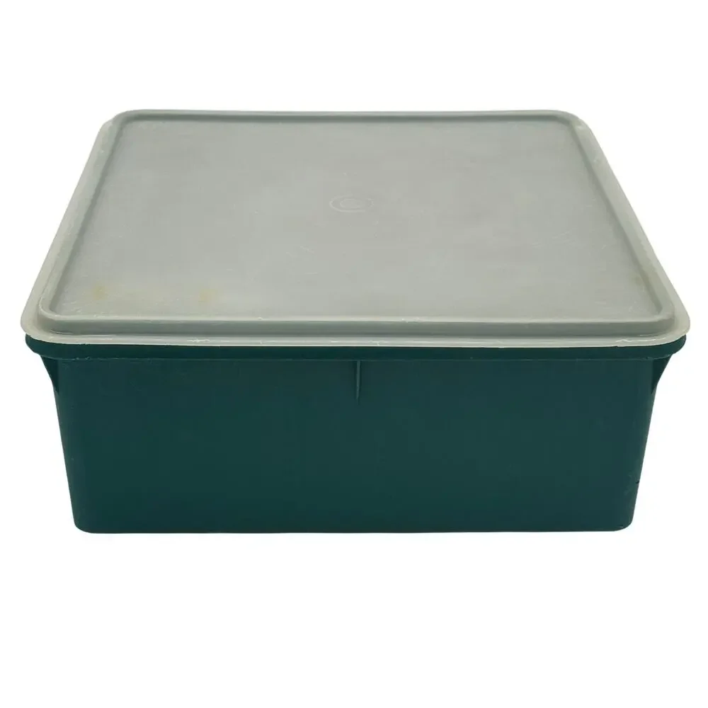 Vintage Tupperware Green Square Storage Keeper 166 Container Clear Lid Retro